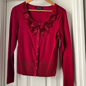 WHBM cardigan with rose flower front